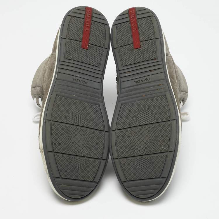 Pre Owned Prada Sport Grey Suede Leather High Top Sneakers Size 45