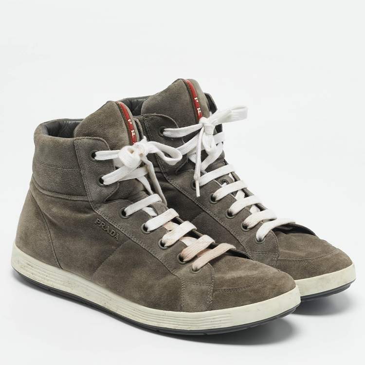 Pre Owned Prada Sport Grey Suede Leather High Top Sneakers Size 45