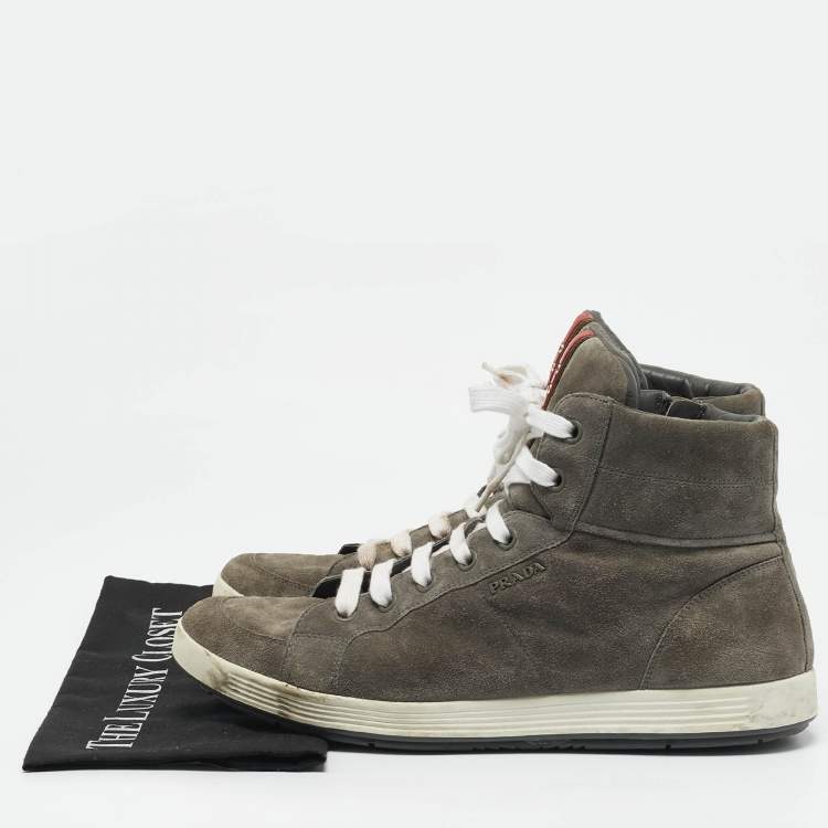 Pre Owned Prada Sport Grey Suede Leather High Top Sneakers Size 45
