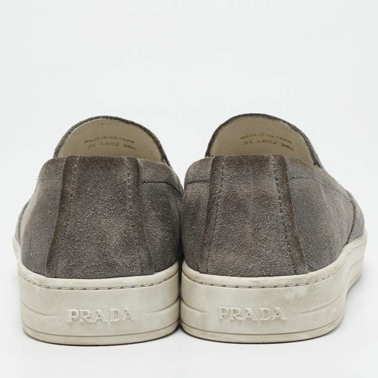 Pre Owned Prada Sport Grey Suede Slip On Sneakers Size 38.5