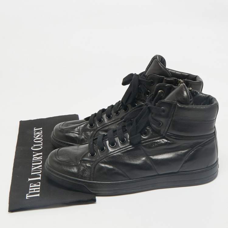 Pre Owned Prada Sport Black Leather High Top Sneakers Size 43