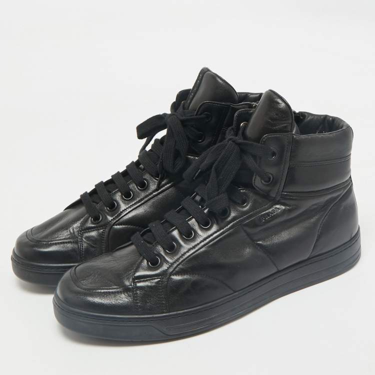 Pre Owned Prada Sport Black Leather High Top Sneakers Size 43