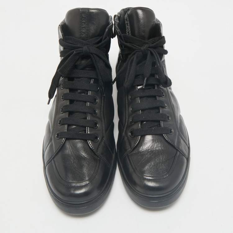 Pre Owned Prada Sport Black Leather High Top Sneakers Size 43