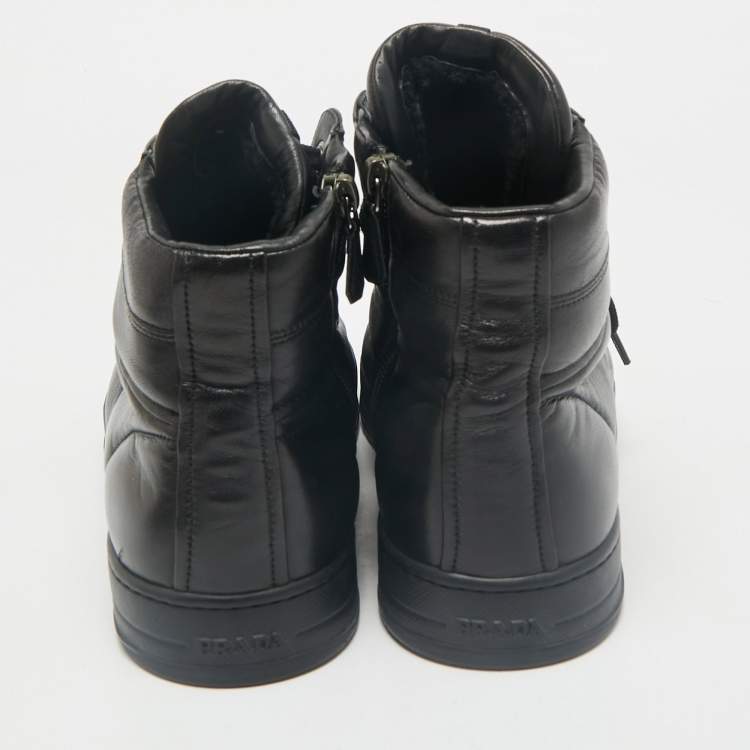 Pre Owned Prada Sport Black Leather High Top Sneakers Size 43