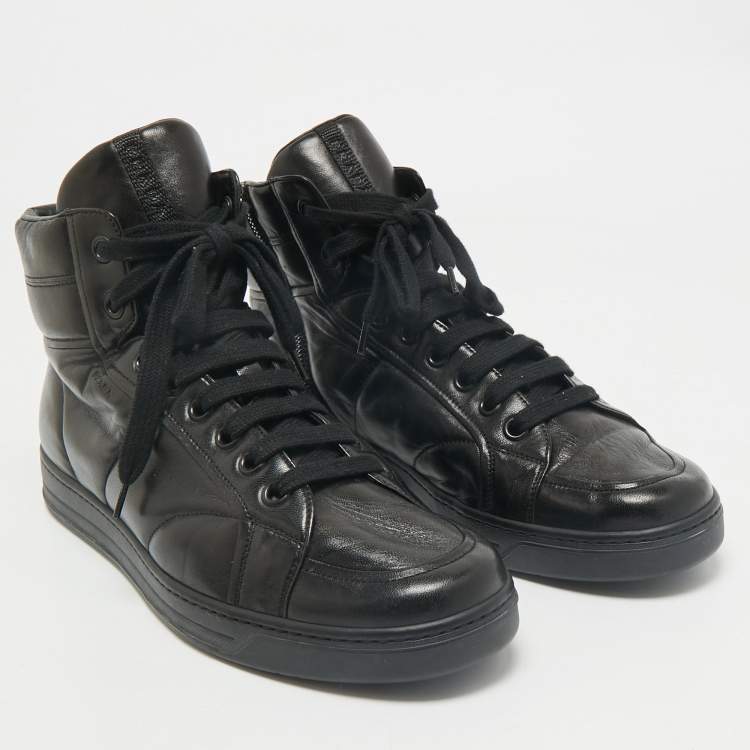 Pre Owned Prada Sport Black Leather High Top Sneakers Size 43