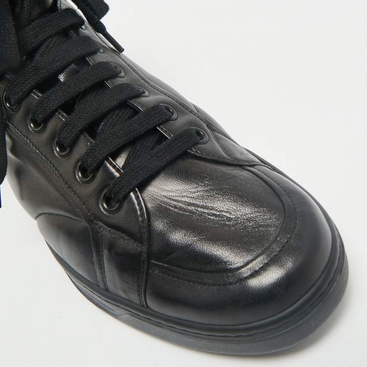 Pre Owned Prada Sport Black Leather High Top Sneakers Size 43
