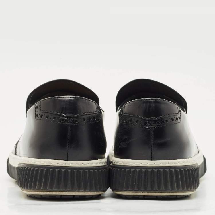 Pre Owned Prada Sport Black Leather Brogue Slip On Sneakers Size 43