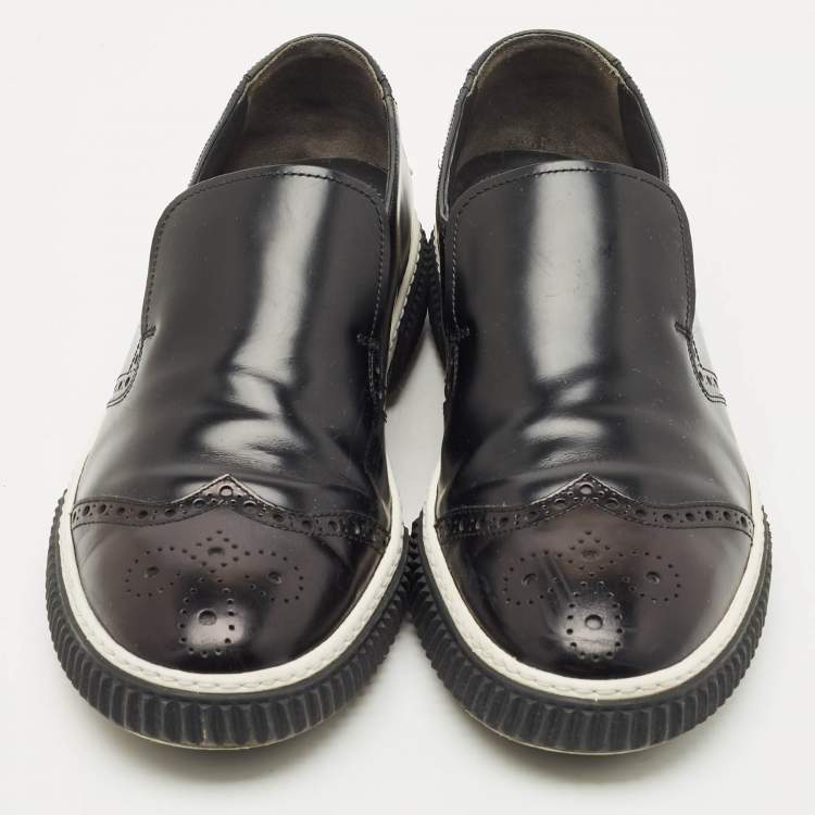 Pre Owned Prada Sport Black Leather Brogue Slip On Sneakers Size 43