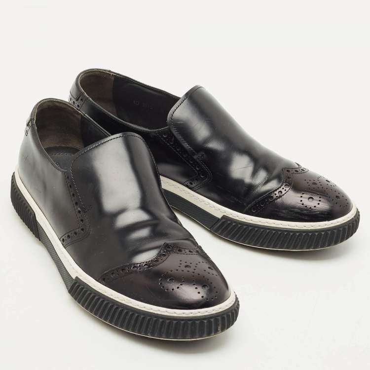 Pre Owned Prada Sport Black Leather Brogue Slip On Sneakers Size 43