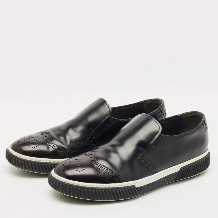 Pre Owned Prada Sport Black Leather Brogue Slip On Sneakers Size 43