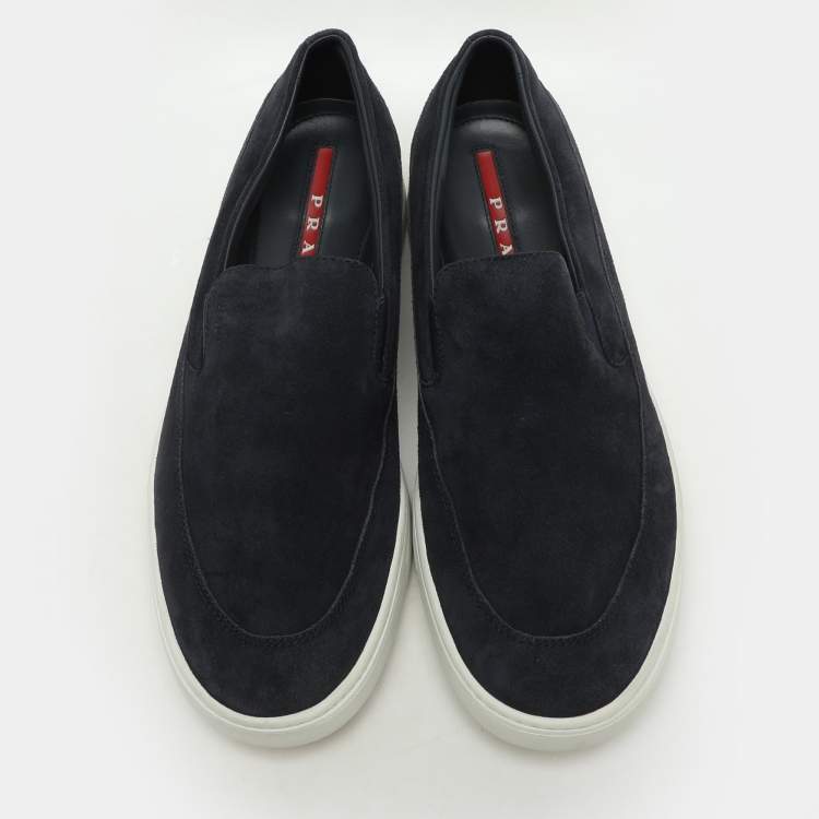Pre Owned Prada Sport Navy Blue Suede Slip On Loafers Size 42