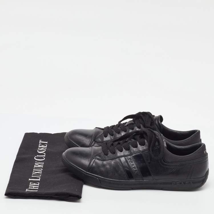 Pre Owned Prada Sport Black Leather Low Top Sneakers Size 42