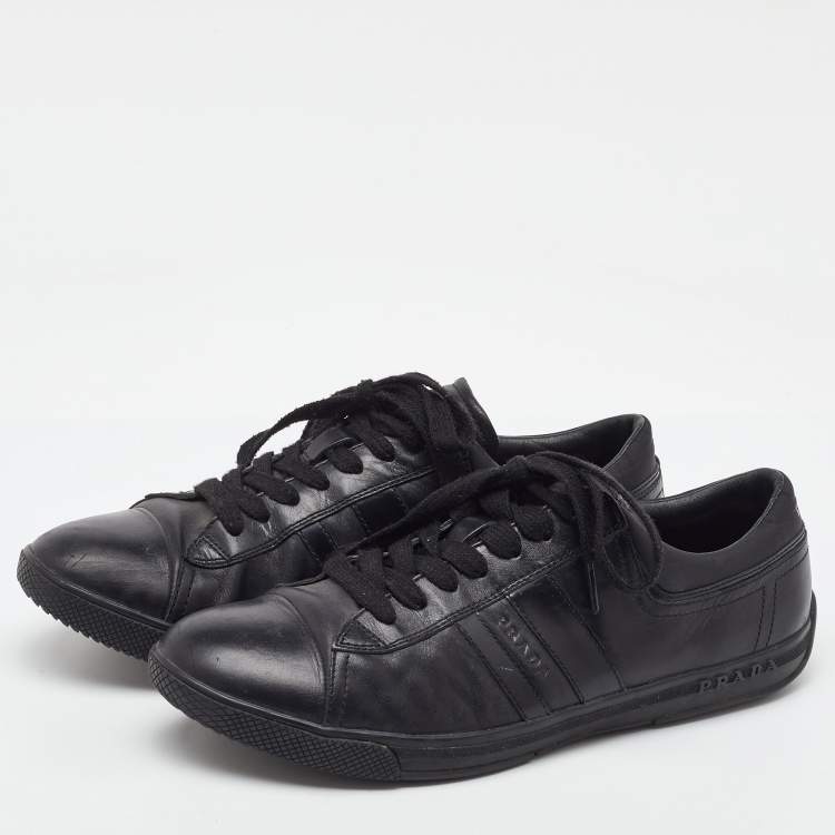 Pre Owned Prada Sport Black Leather Low Top Sneakers Size 42