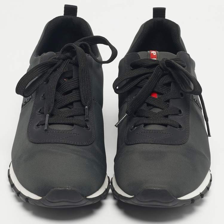 Pre Owned Prada Sport Grey/Black Canvas  Trainer Lace Up Sneakers Size 43