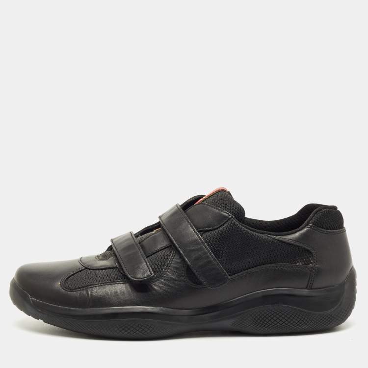 Pre Owned Prada Sport Black Mesh and Leather Low Top Sneakers Size 44.5