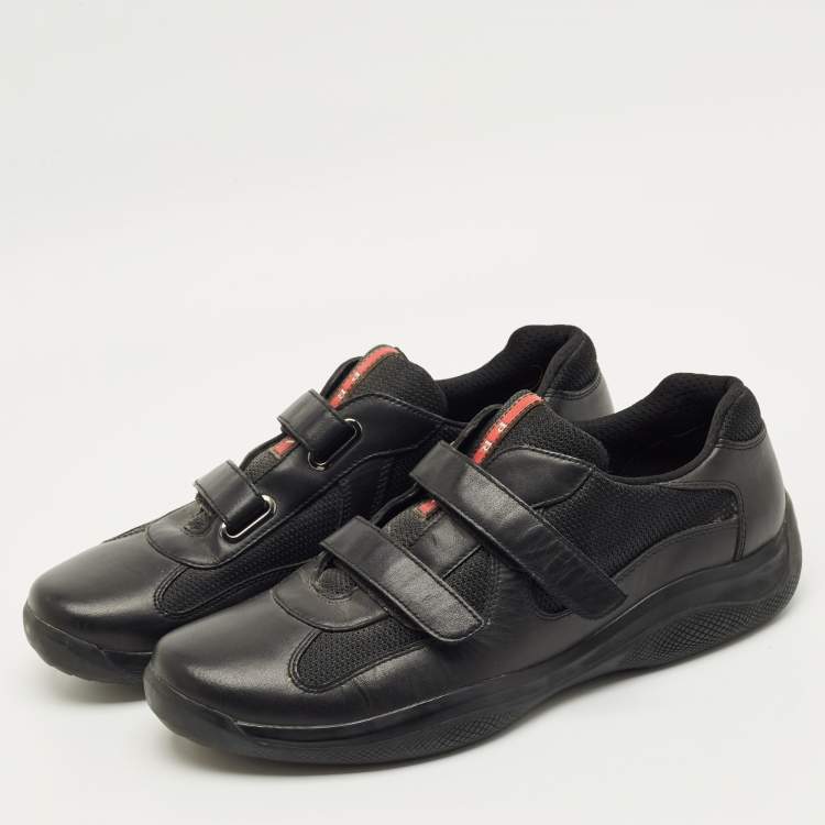 Pre Owned Prada Sport Black Mesh and Leather Low Top Sneakers Size 44.5
