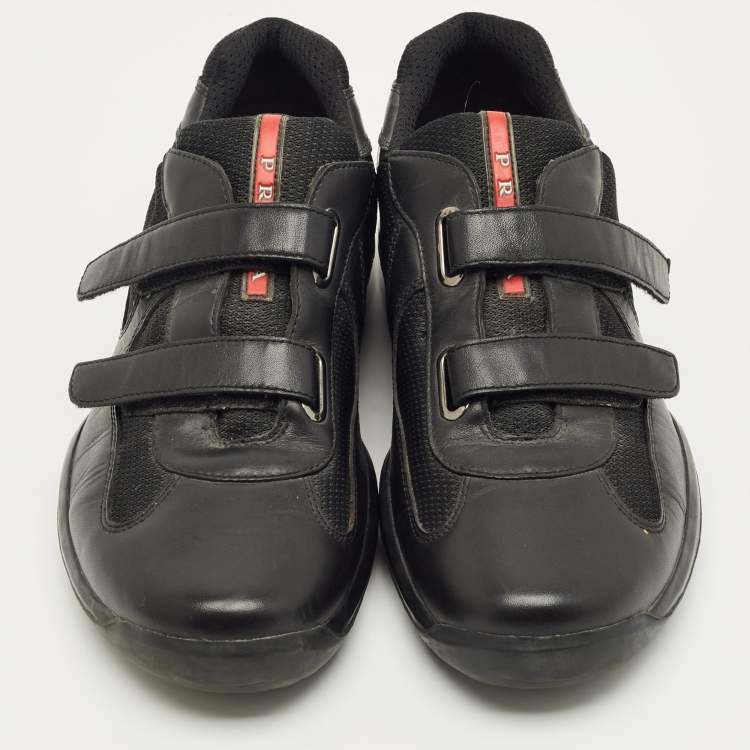 Pre Owned Prada Sport Black Mesh and Leather Low Top Sneakers Size 44.5