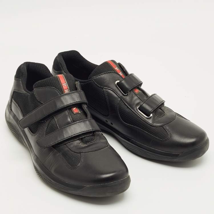 Pre Owned Prada Sport Black Mesh and Leather Low Top Sneakers Size 44.5