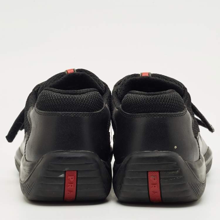 Pre Owned Prada Sport Black Mesh and Leather Low Top Sneakers Size 44.5