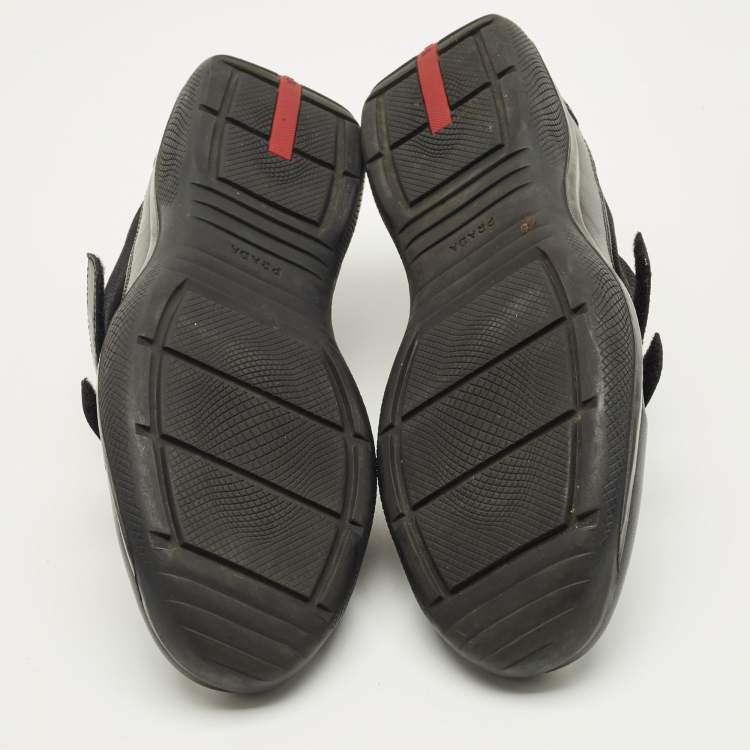 Pre Owned Prada Sport Black Mesh and Leather Low Top Sneakers Size 44.5