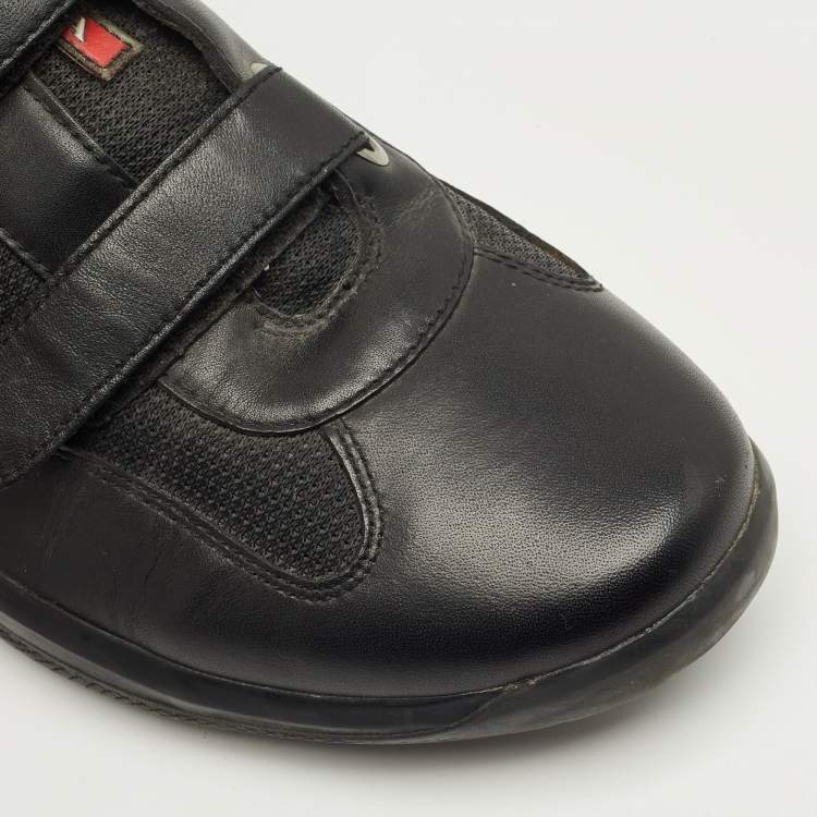 Pre Owned Prada Sport Black Mesh and Leather Low Top Sneakers Size 44.5