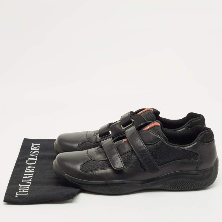 Pre Owned Prada Sport Black Mesh and Leather Low Top Sneakers Size 44.5