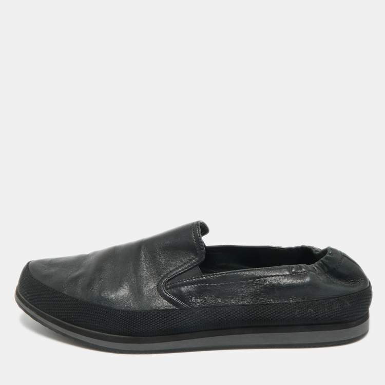 Pre Owned Prada Sports Black Leather Scrunch Slip On Sneakers Size 46