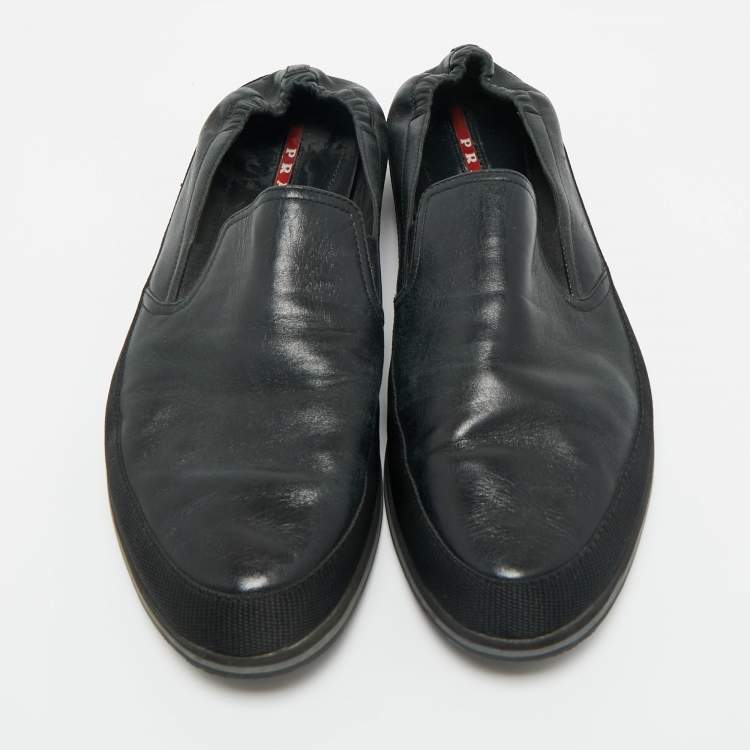 Pre Owned Prada Sports Black Leather Scrunch Slip On Sneakers Size 46