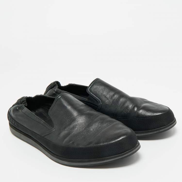 Pre Owned Prada Sports Black Leather Scrunch Slip On Sneakers Size 46