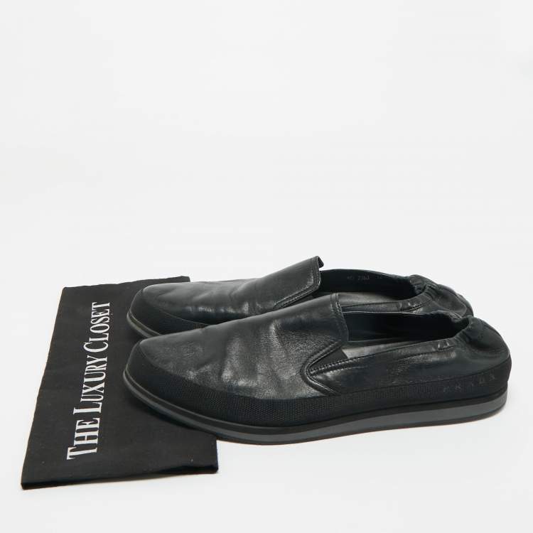 Pre Owned Prada Sports Black Leather Scrunch Slip On Sneakers Size 46