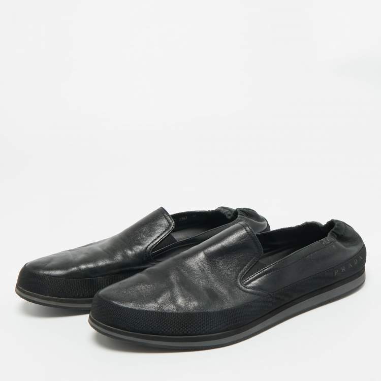 Pre Owned Prada Sports Black Leather Scrunch Slip On Sneakers Size 46