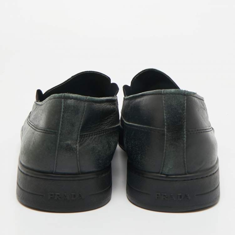 Pre Owned Prada Sport Black Leather Slip On Sneakers Size 45