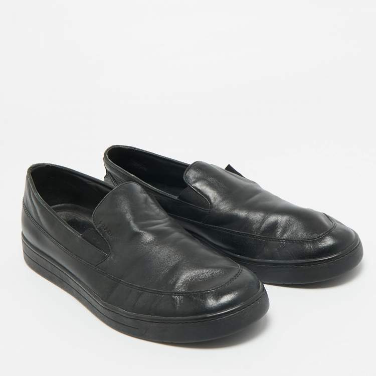 Pre Owned Prada Sport Black Leather Slip On Sneakers Size 45