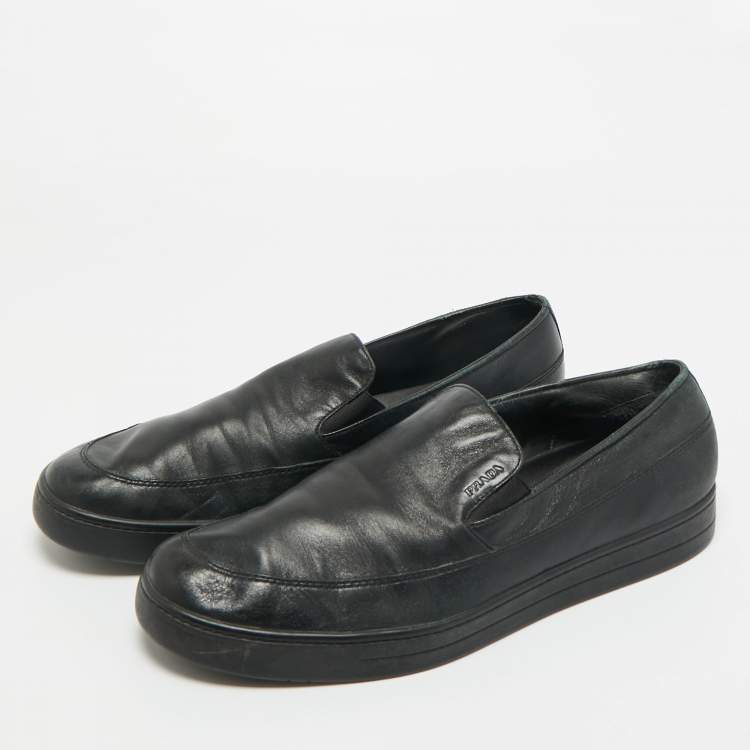 Pre Owned Prada Sport Black Leather Slip On Sneakers Size 45