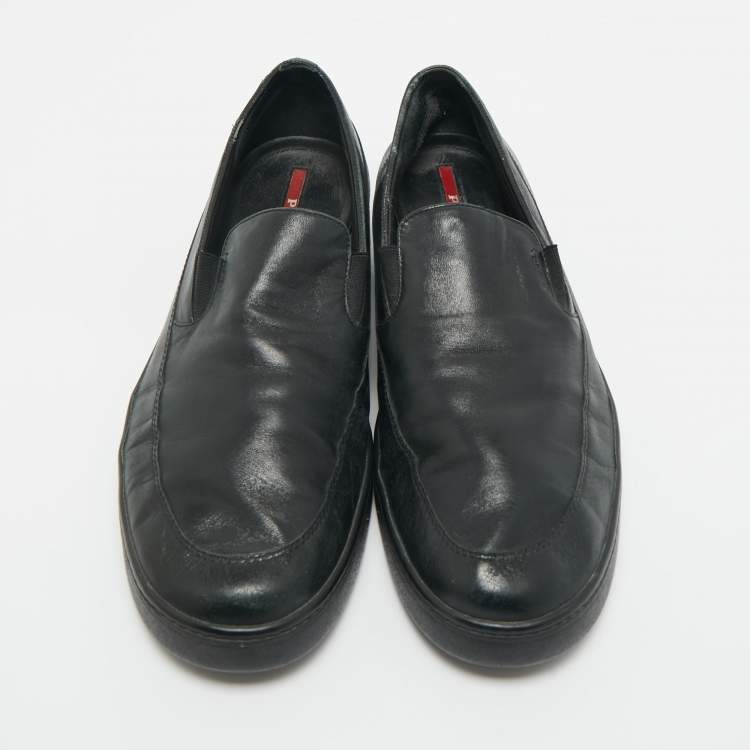 Pre Owned Prada Sport Black Leather Slip On Sneakers Size 45