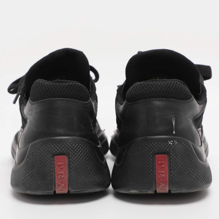 Pre Owned Prada Sport Black Leather and Mesh Low Top Sneakers Size 40