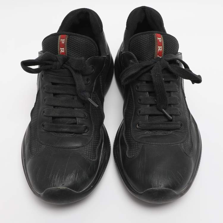Pre Owned Prada Sport Black Leather and Mesh Low Top Sneakers Size 40
