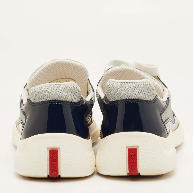 Pre Owned Prada Sport America's Cup Size 41.5 Navy Blue/Grey Patent Leather and Mesh Low Top Sneakers