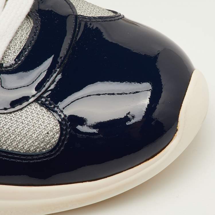 Pre Owned Prada Sport America's Cup Size 41.5 Navy Blue/Grey Patent Leather and Mesh Low Top Sneakers