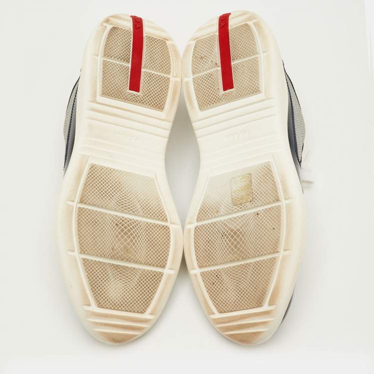 Pre Owned Prada Sport America's Cup Size 41.5 Navy Blue/Grey Patent Leather and Mesh Low Top Sneakers