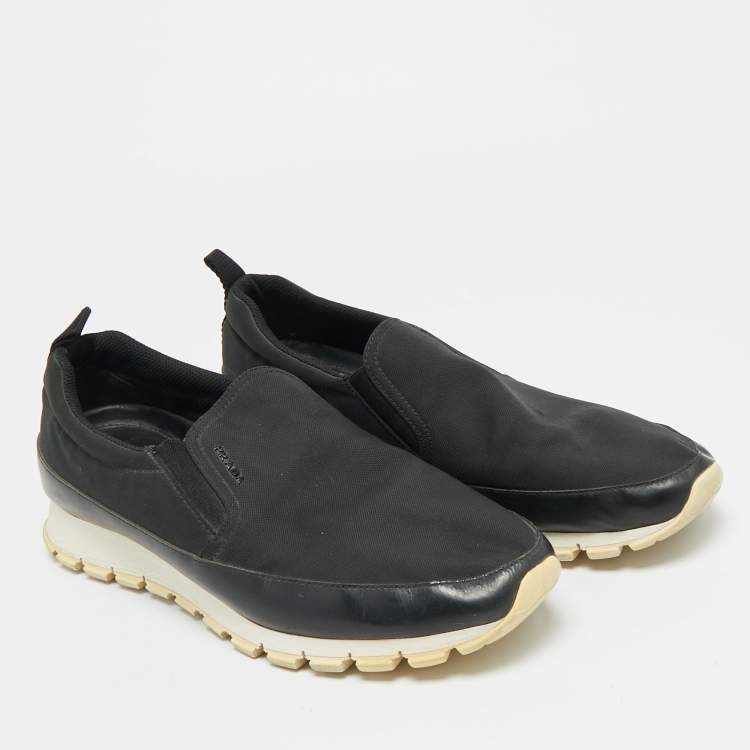 Pre Owned Prada Sport Size 42 Black Canvas and Leather Slip On Sneakers