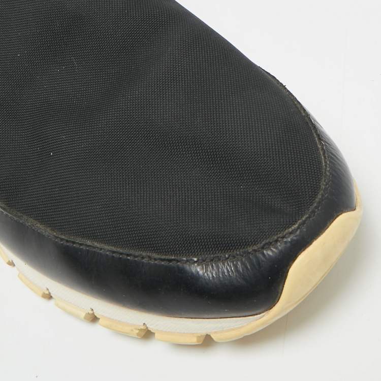Pre Owned Prada Sport Size 42 Black Canvas and Leather Slip On Sneakers