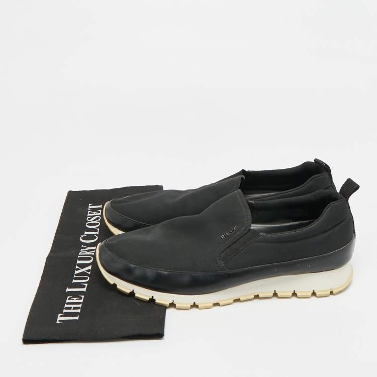 Pre Owned Prada Sport Size 42 Black Canvas and Leather Slip On Sneakers