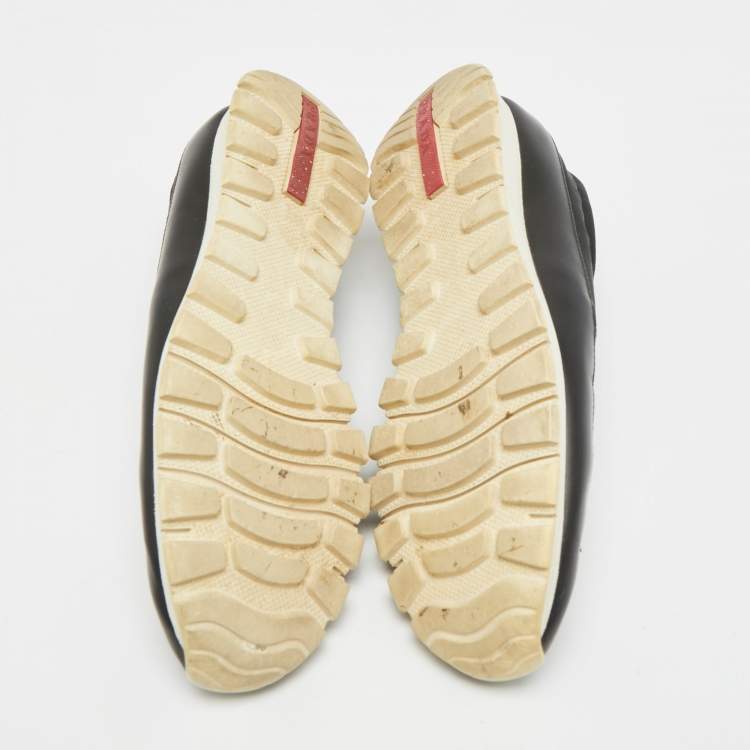 Pre Owned Prada Sport Size 42 Black Canvas and Leather Slip On Sneakers