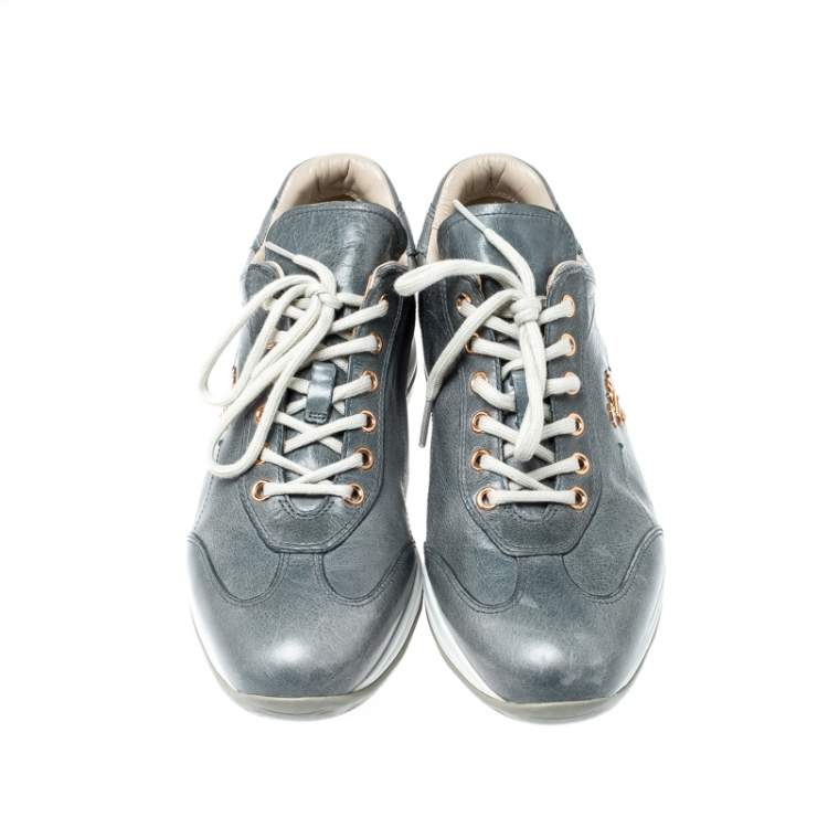 Pre Owned Prada Sport Blue/Grey Leather Lace Up Sneakers Size 38