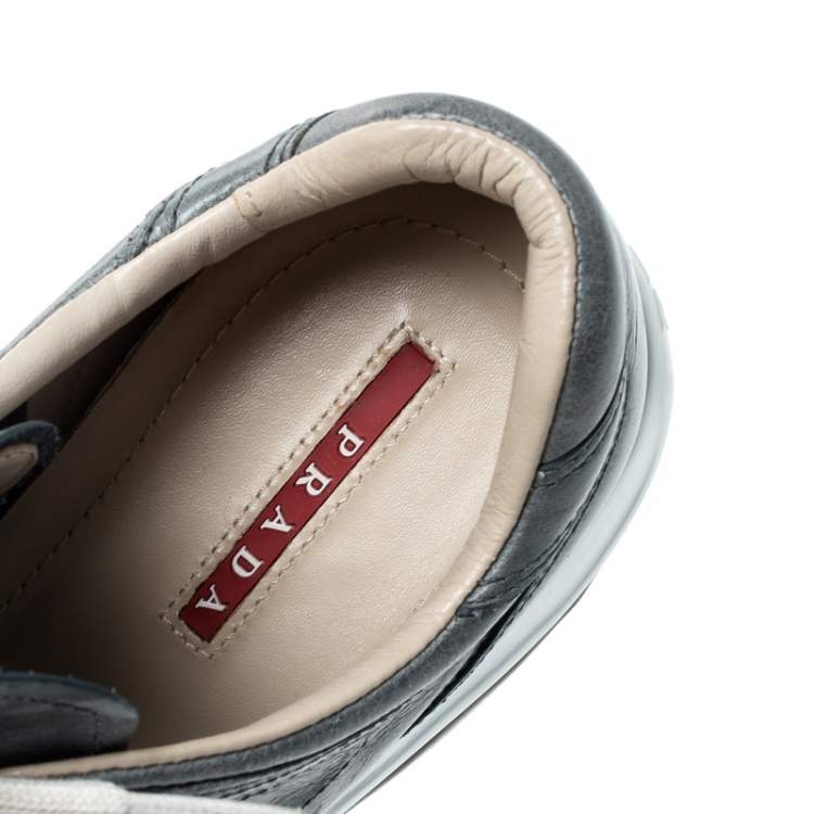 Pre Owned Prada Sport Blue/Grey Leather Lace Up Sneakers Size 38