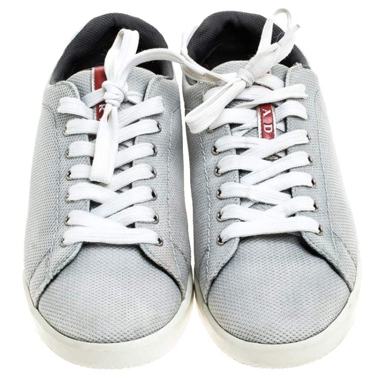 Pre Owned Prada Sport Light Grey Mesh Lace Low Top Sneakers Size 42.5