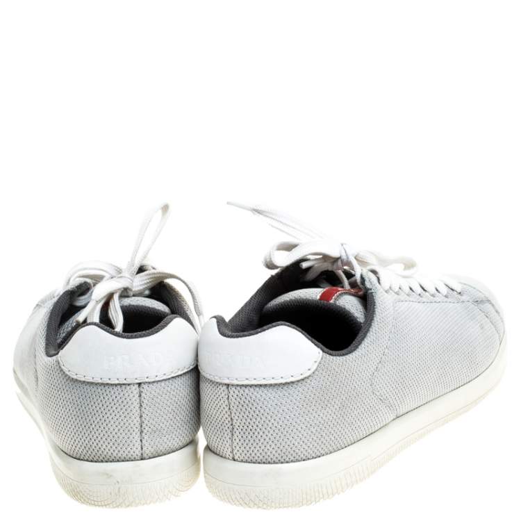 Pre Owned Prada Sport Light Grey Mesh Lace Low Top Sneakers Size 42.5