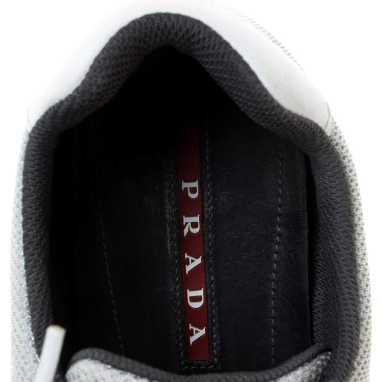 Pre Owned Prada Sport Light Grey Mesh Lace Low Top Sneakers Size 42.5