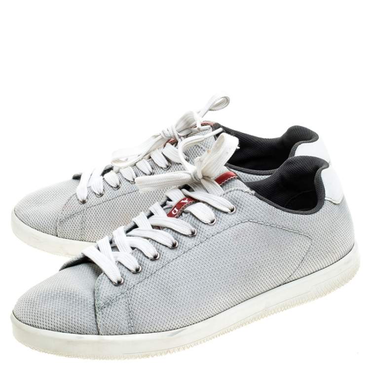 Pre Owned Prada Sport Light Grey Mesh Lace Low Top Sneakers Size 42.5